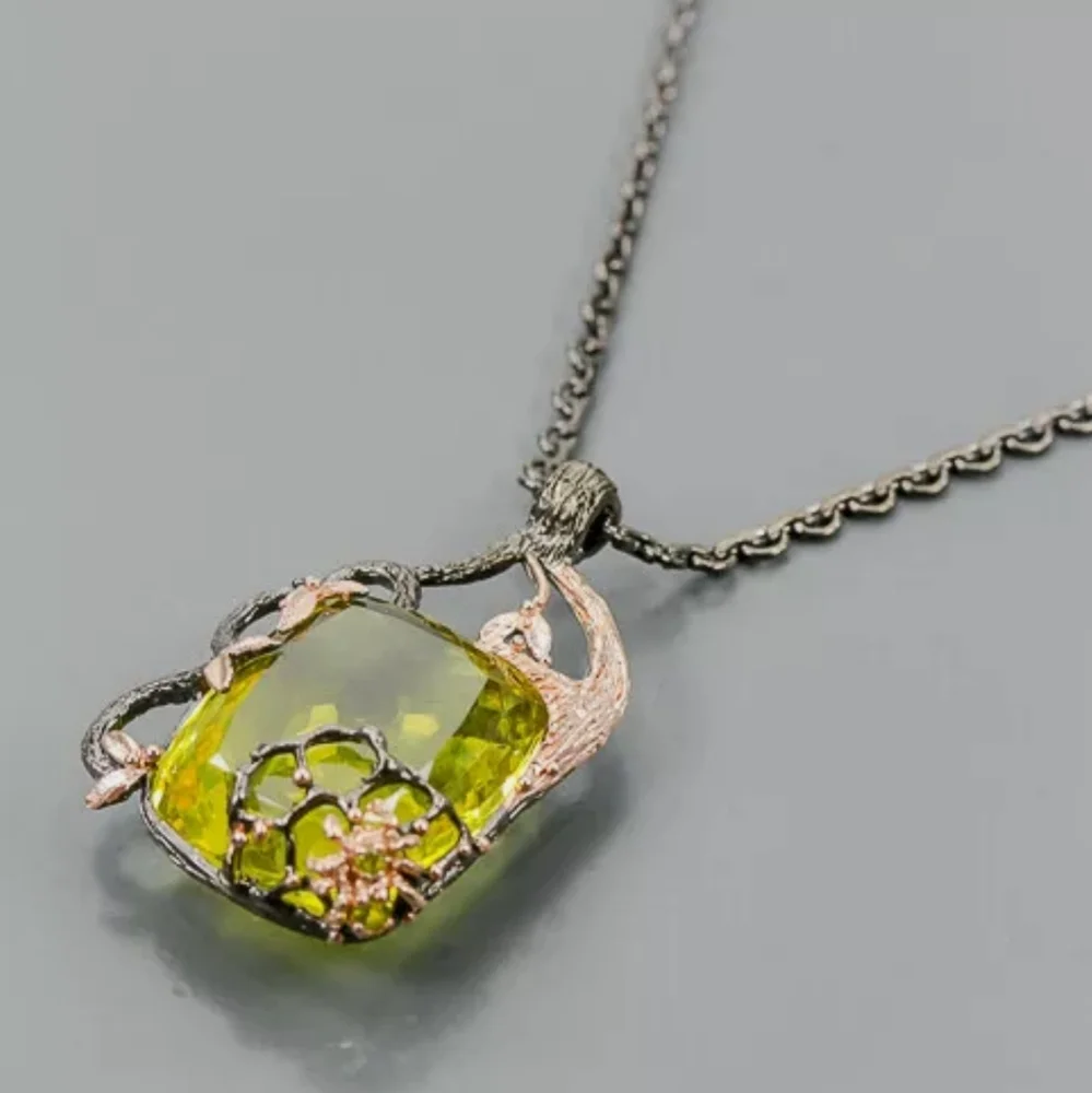 HOST PICK! HUGE 43.4k Yellow Quartz w/Peridot Spider Sterling & Rhodium 18" - Picture 5 of 15